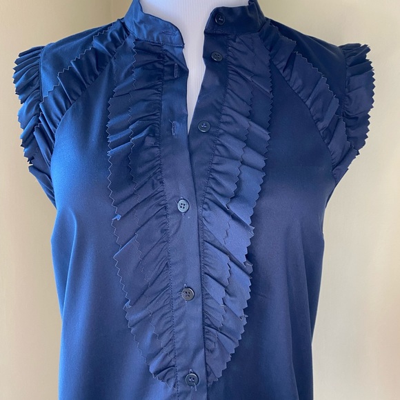 RED Valentino Tops - RED VALENTINO ruffle-trimmed navy blouse size 40
